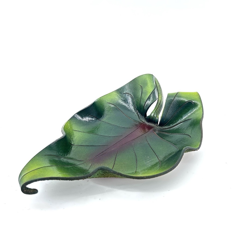 VTG Original Creations In Leather Ivy Leaf Trinket Dish Candles In The Rain